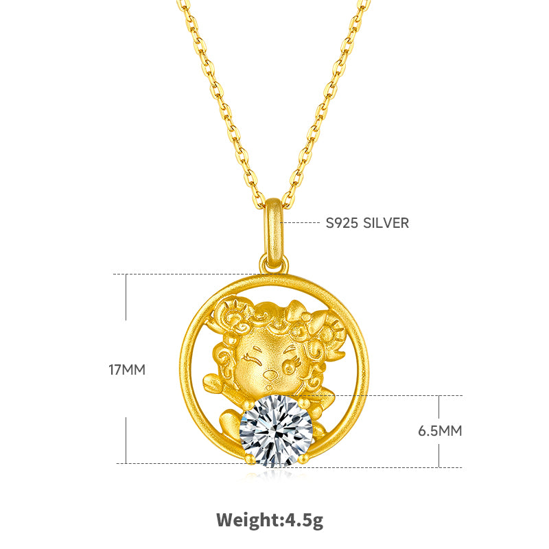 1.0 CT Moissanite Chinese Zodiac Goat Necklace in Sterling Silver#1