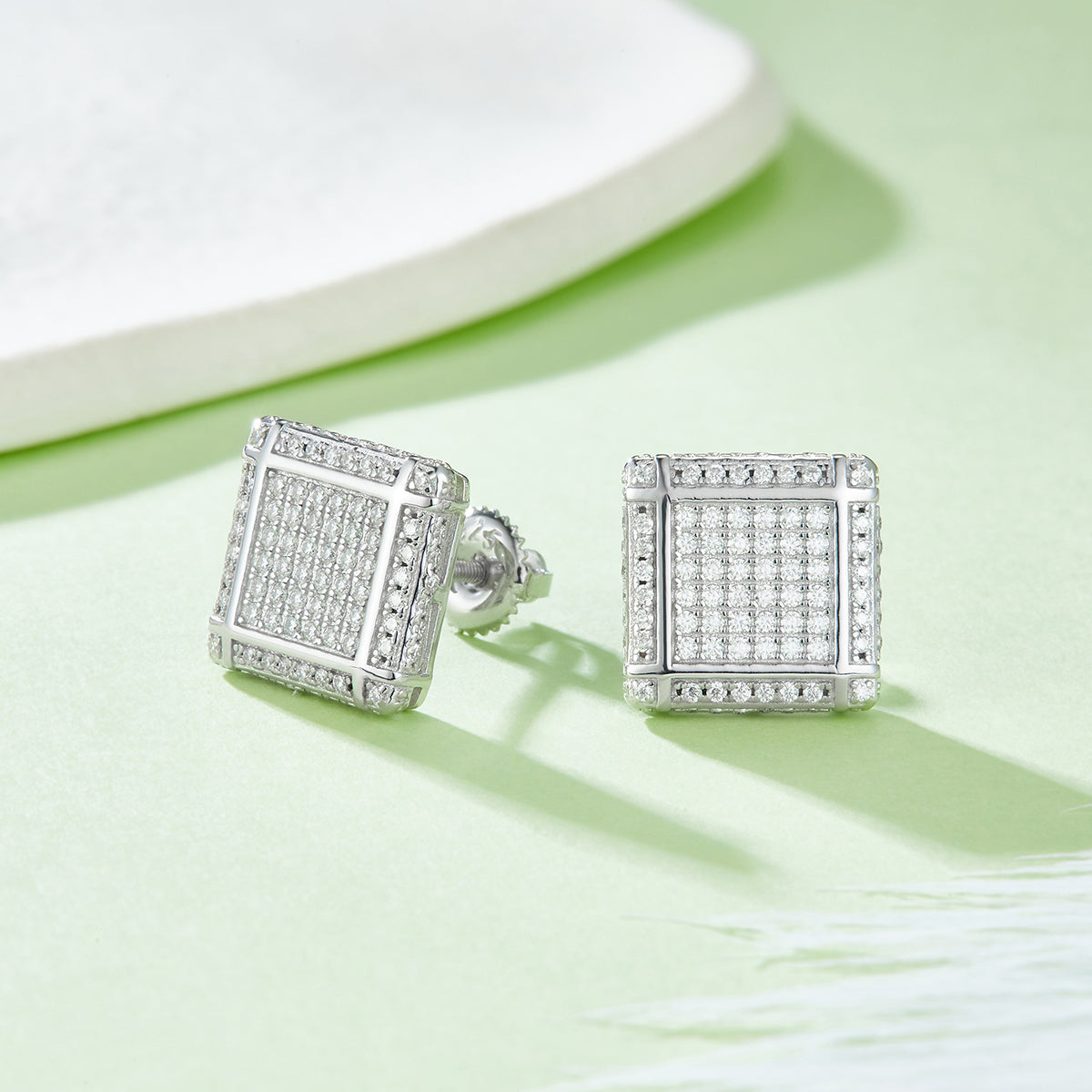 0.77 CT D Color Moissanite Melee Princess Cut Grid Screw Back Studs in Sterling Silver#3