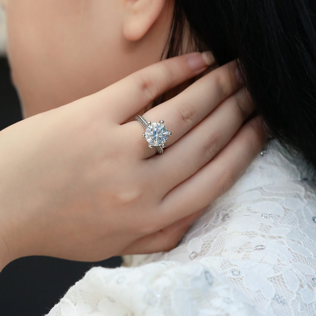 5.0 CT D Color Moissanite Majestic Custom Ring in White Gold Plated Sterling Silver#4