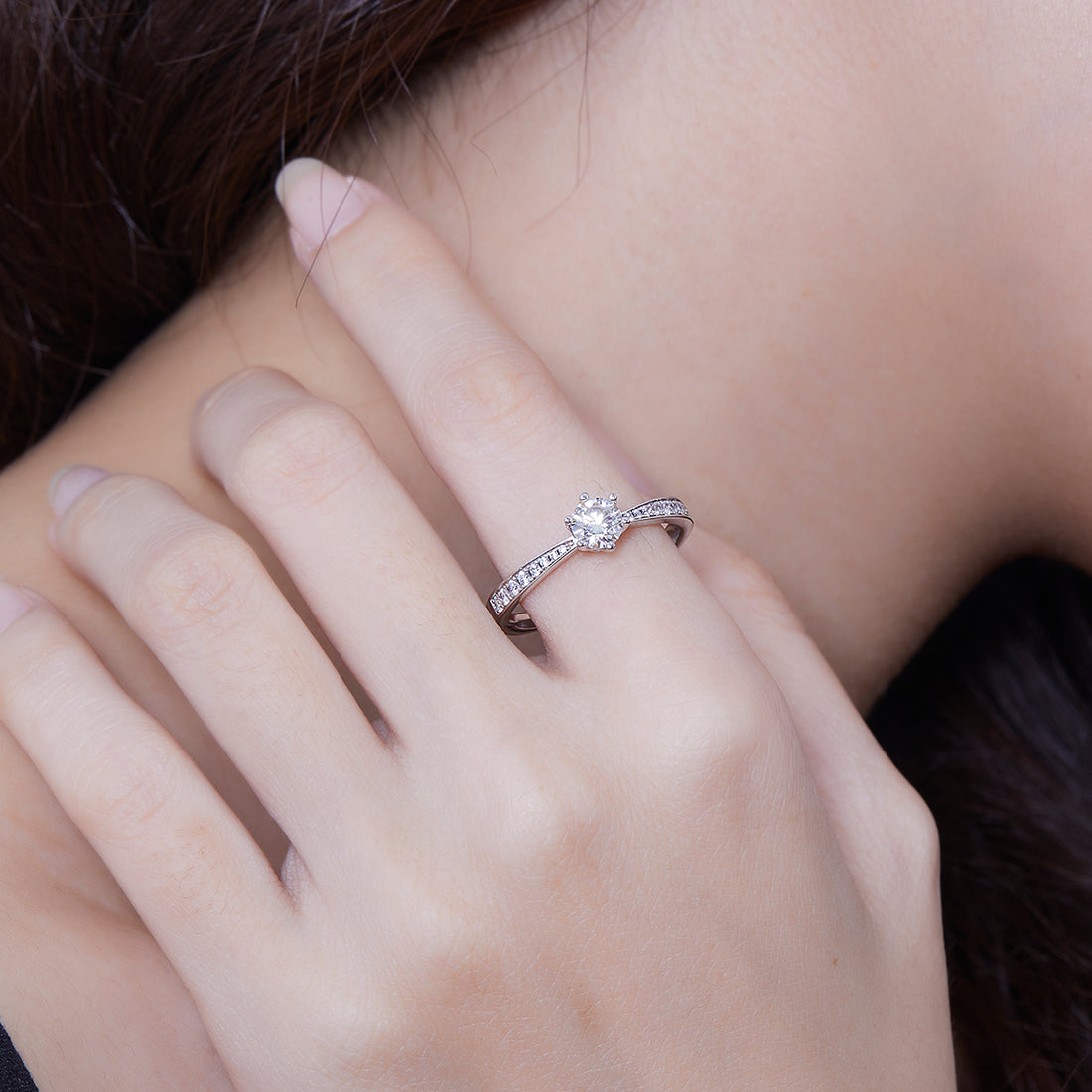 0.5 CT D Color Moissanite Pave Dancing Ring in White Gold Plated Sterling Silver#5