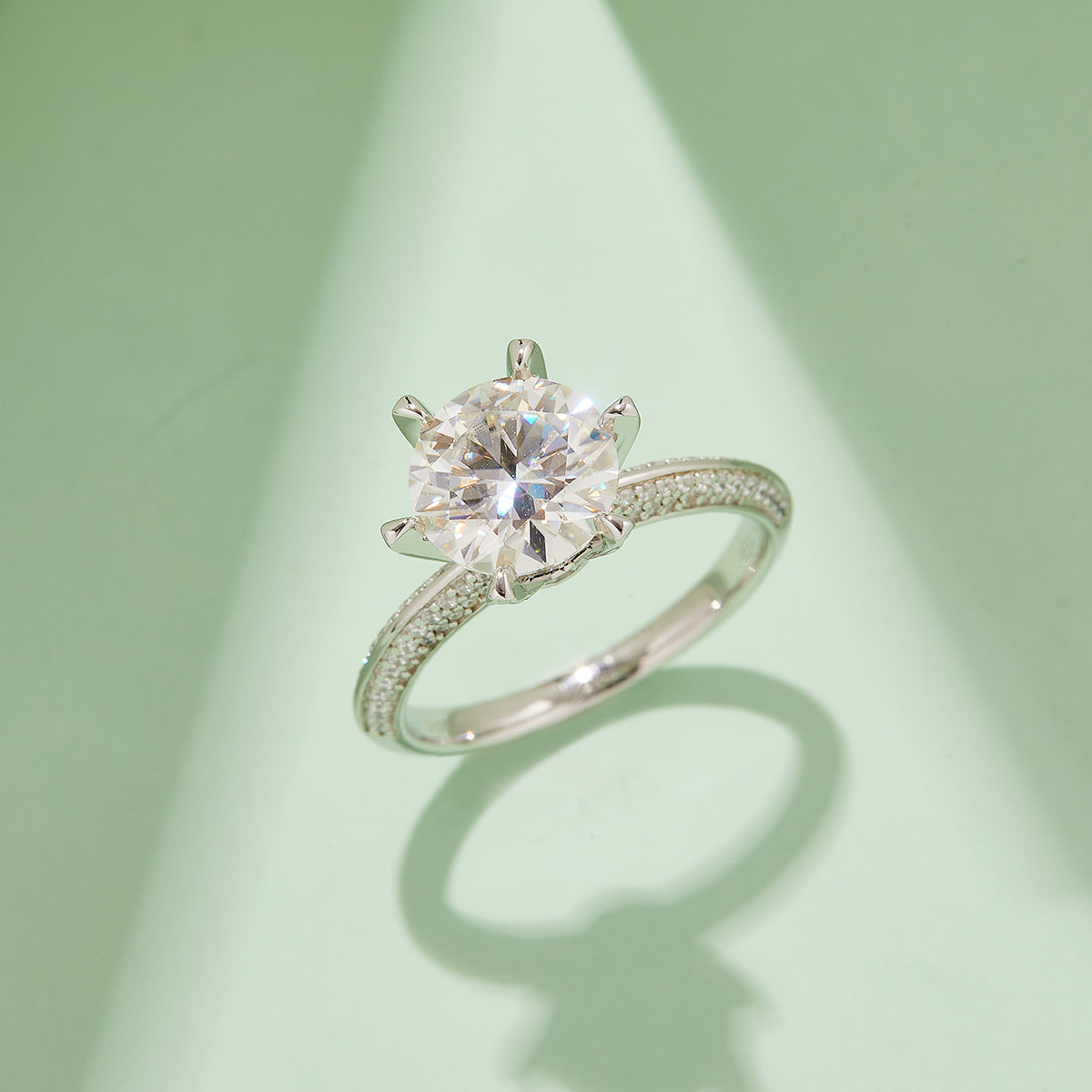 3.0 CT D Color Moissanite Majestic Ring in White Gold Plated Sterling Silver#7