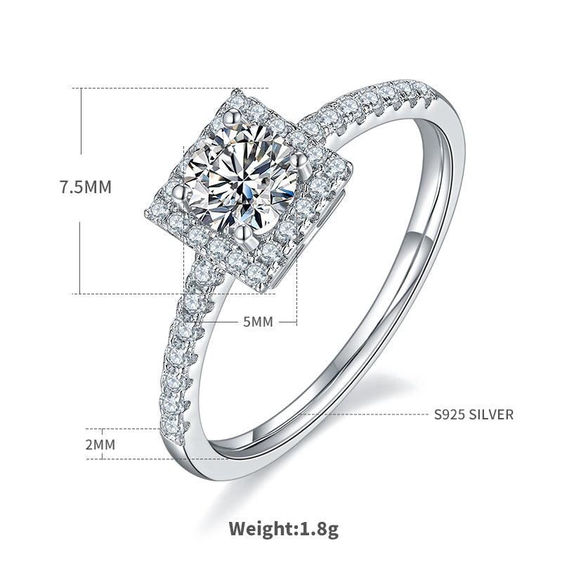 0.5 CT D Color Square Bezel Set Moissanite Halo Ring in White Gold Plated Sterling Silver#4