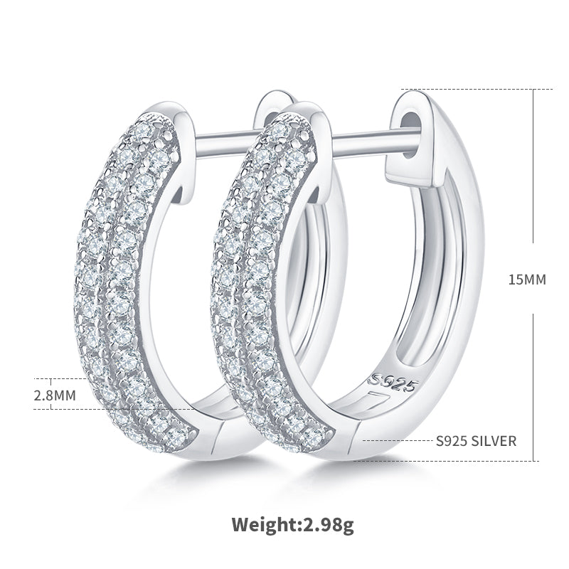 0.37 CT D Color Moissanite Melee 3-Row Half Hoop Earrings in Sterling Silver#3