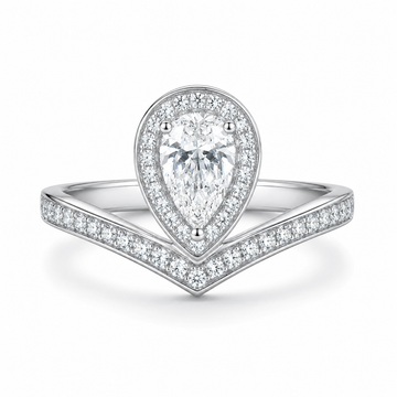 1.0 CT D Color Colored Moissanite V-Shaped Tiger Prong Pear Ring in White Gold Plated Sterling Silver