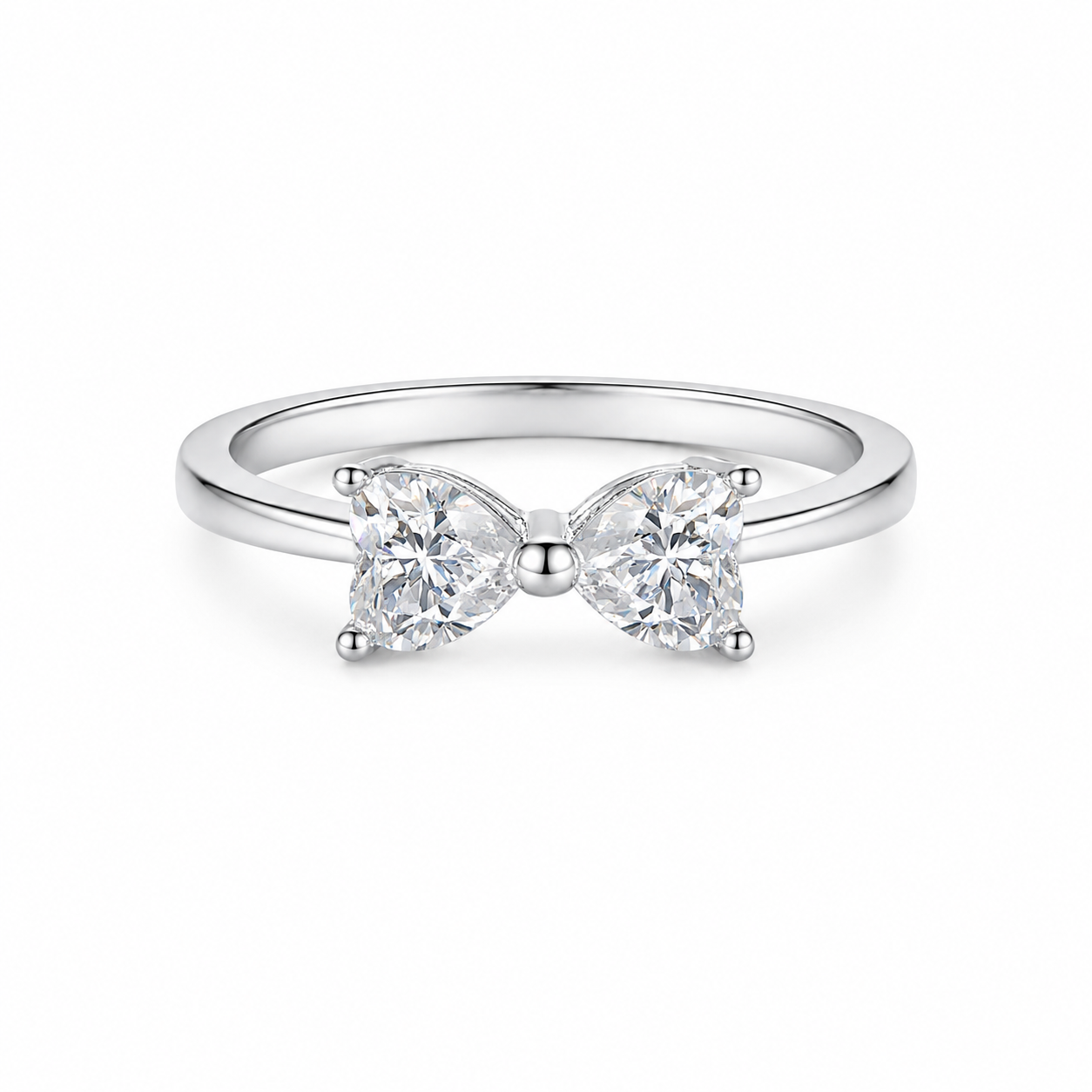 1.0 CT Main Stone (5.0mm) Heart Cut Moissanite Ring in 18K White Gold Plated Sterling Silver