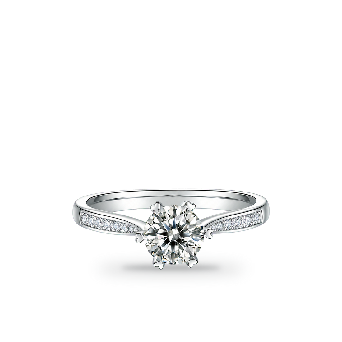 1.0 CT D Color Moissanite Pave Spinning Fortune Straight Shank Ring in White Gold Plated Sterling Silver - centered product image - AI test - 20260531-ai-test-v4-lv-shadow-strong