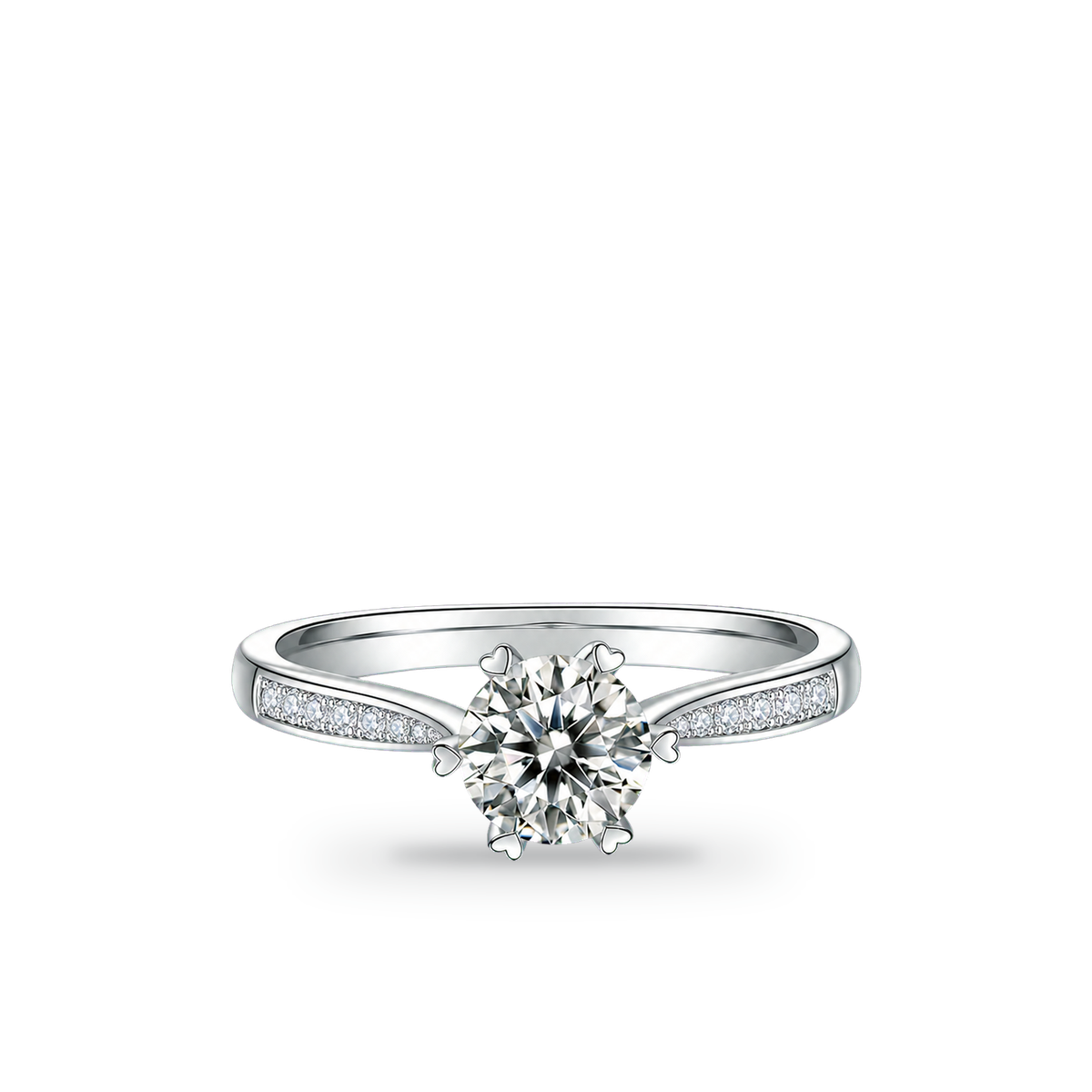1.0 CT D Color Moissanite Pave Spinning Fortune Straight Shank Ring in White Gold Plated Sterling Silver - centered product image - AI test - 20260531-ai-test-v4-lv-shadow-strong