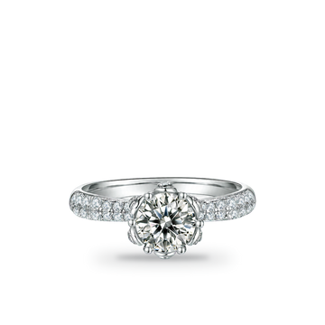 1.0 CT D Color Moissanite Flora Halo Straight Shank Ring in White Gold Plated Sterling Silver - centered product image - AI test - 20260531-ai-test-v4-lv-shadow-strong