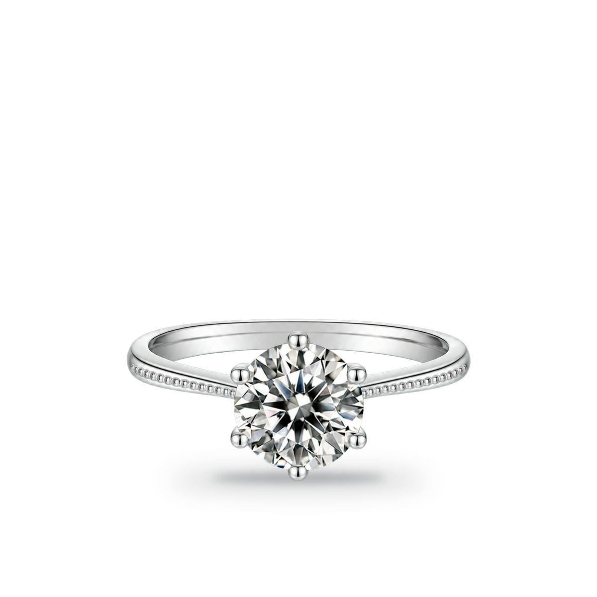 1.0 CT D Color Moissanite Milgrain Promise Straight Shank Ring in White Gold Plated Sterling Silver - centered product image - AI test - 20260531-ai-test-v4-lv-shadow-strong