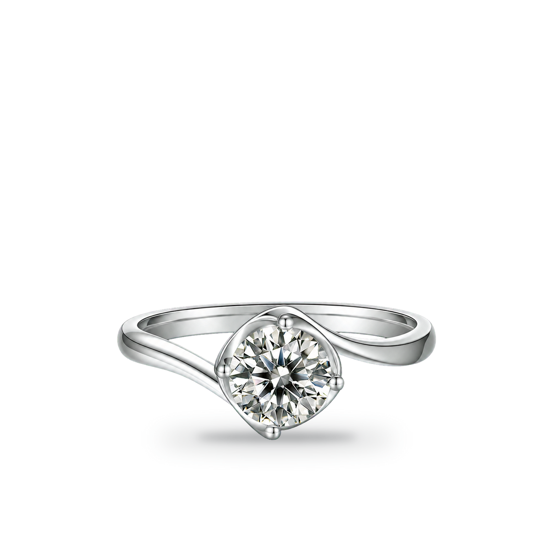 1.0 CT D Color Moissanite Flower Bud Twisted Shank Ring in White Gold Plated Sterling Silver - centered product image - AI test - 20260531-ai-test-v4-lv-shadow-strong