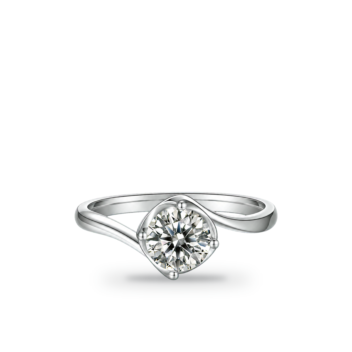 1.0 CT D Color Moissanite Flower Bud Twisted Shank Ring in White Gold Plated Sterling Silver - centered product image - AI test - 20260531-ai-test-v4-lv-shadow-strong