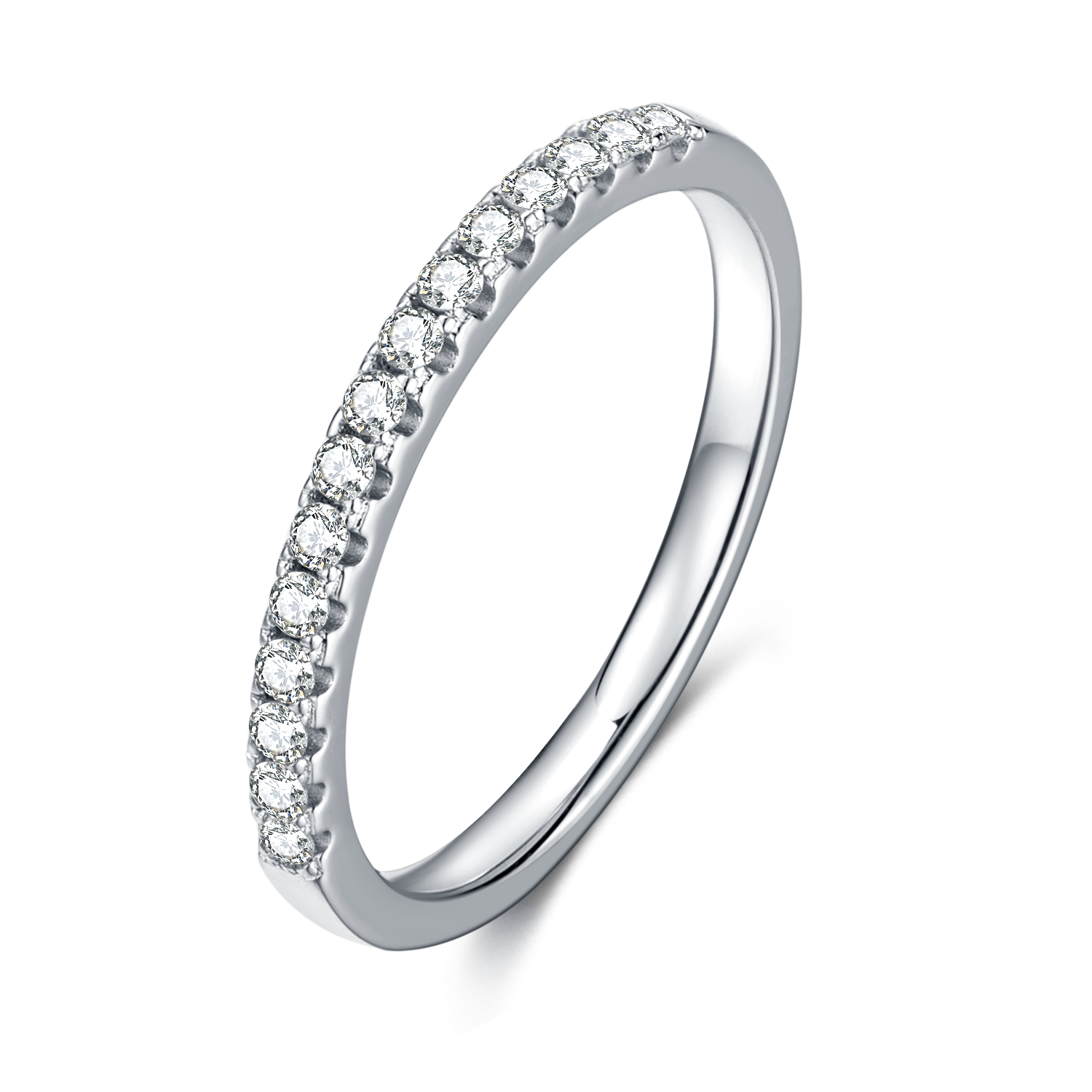 0.33 CT D Color Moissanite Melee Straight Row Ring Guard in White Gold Plated Sterling Silver#0