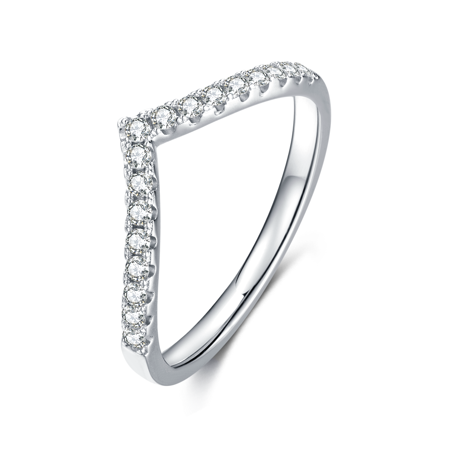 0.33 CT D Color Moissanite Melee V-Shaped Ring Guard in White Gold Plated Sterling Silver#0