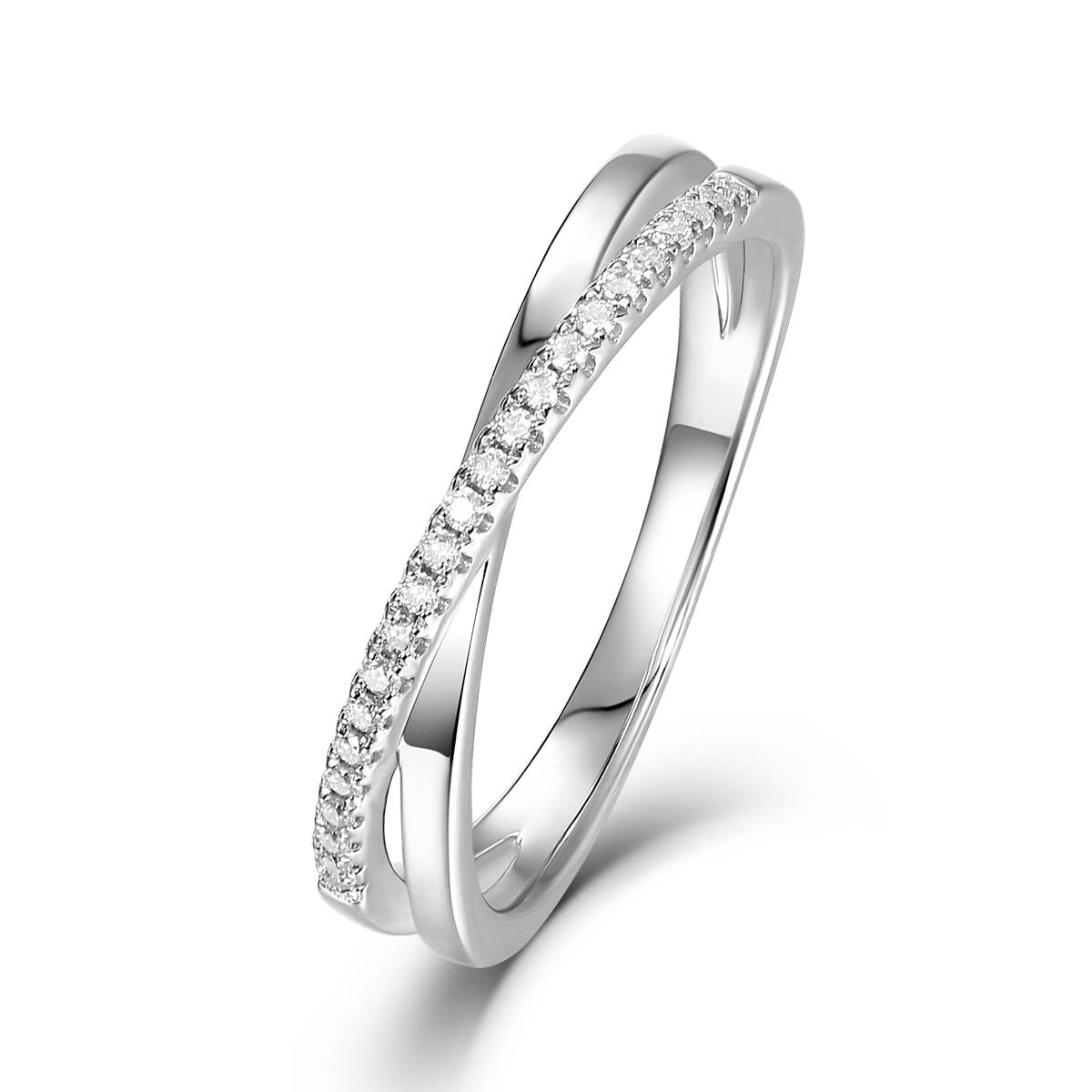 0.33 CT D Color Moissanite Criss-Cross Couple's Ring (Women's) in White Gold Plated Sterling Silver#0