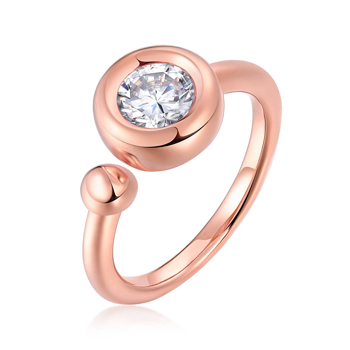 1.0 CT D Color Moissanite Bubble Open Ring in Rose Gold Plated Sterling Silver#0