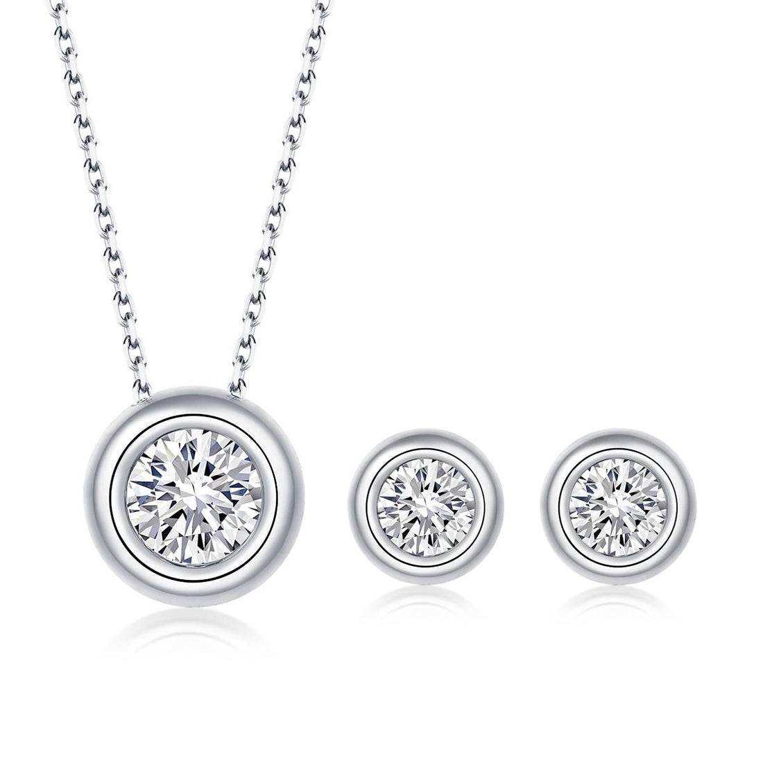 Moissanite Bubble Pendant, Earrings & Bracelet Set in White Gold Plated Sterling Silver#3