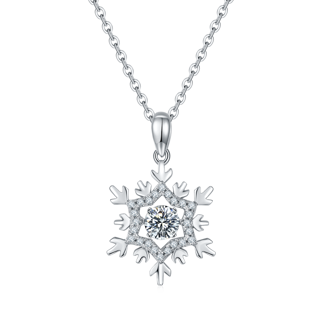 0.5 CT D Color Dancing Snow Queen Moissanite Necklace in White Gold Plated Sterling Silver#0