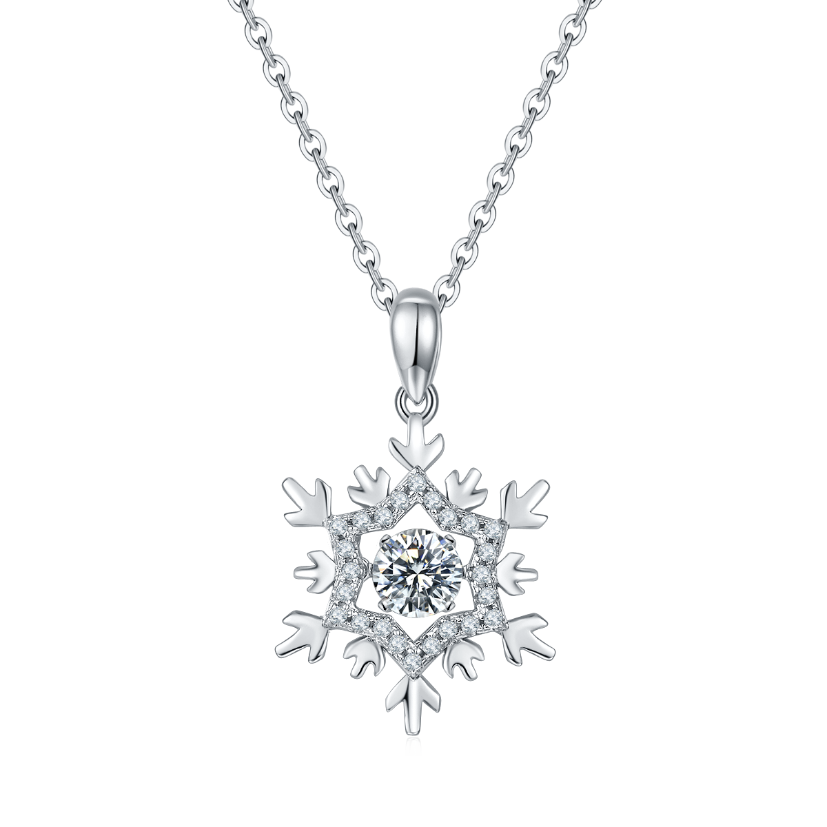 0.5 CT D Color Dancing Snow Queen Moissanite Necklace in White Gold Plated Sterling Silver#0