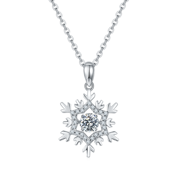 0.5 CT D Color Dancing Snow Queen Moissanite Necklace in White Gold Plated Sterling Silver#0