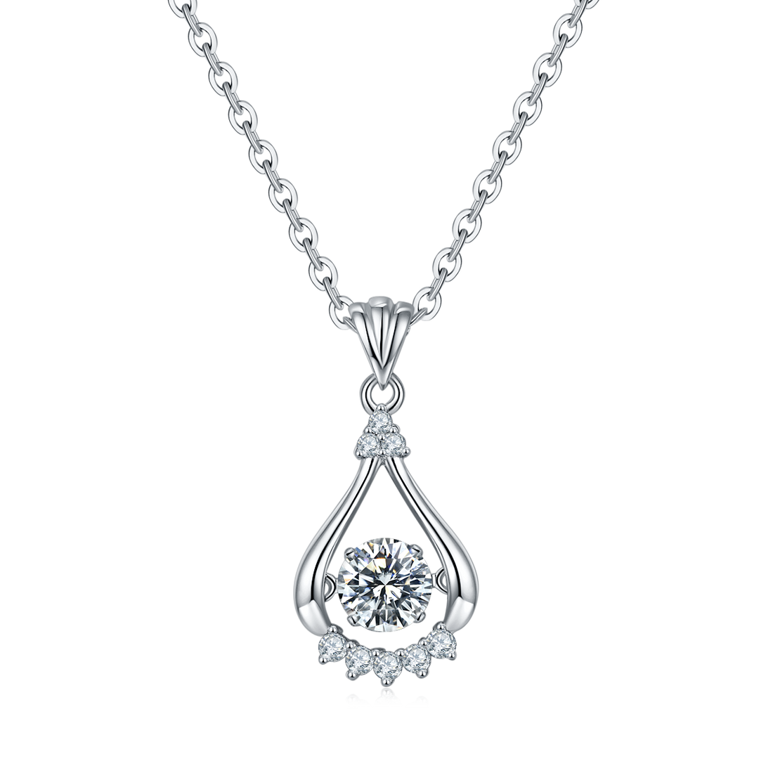 0.5 CT D Color Dancing Bright Eyes Moissanite Necklace in White Gold Plated Sterling Silver#0