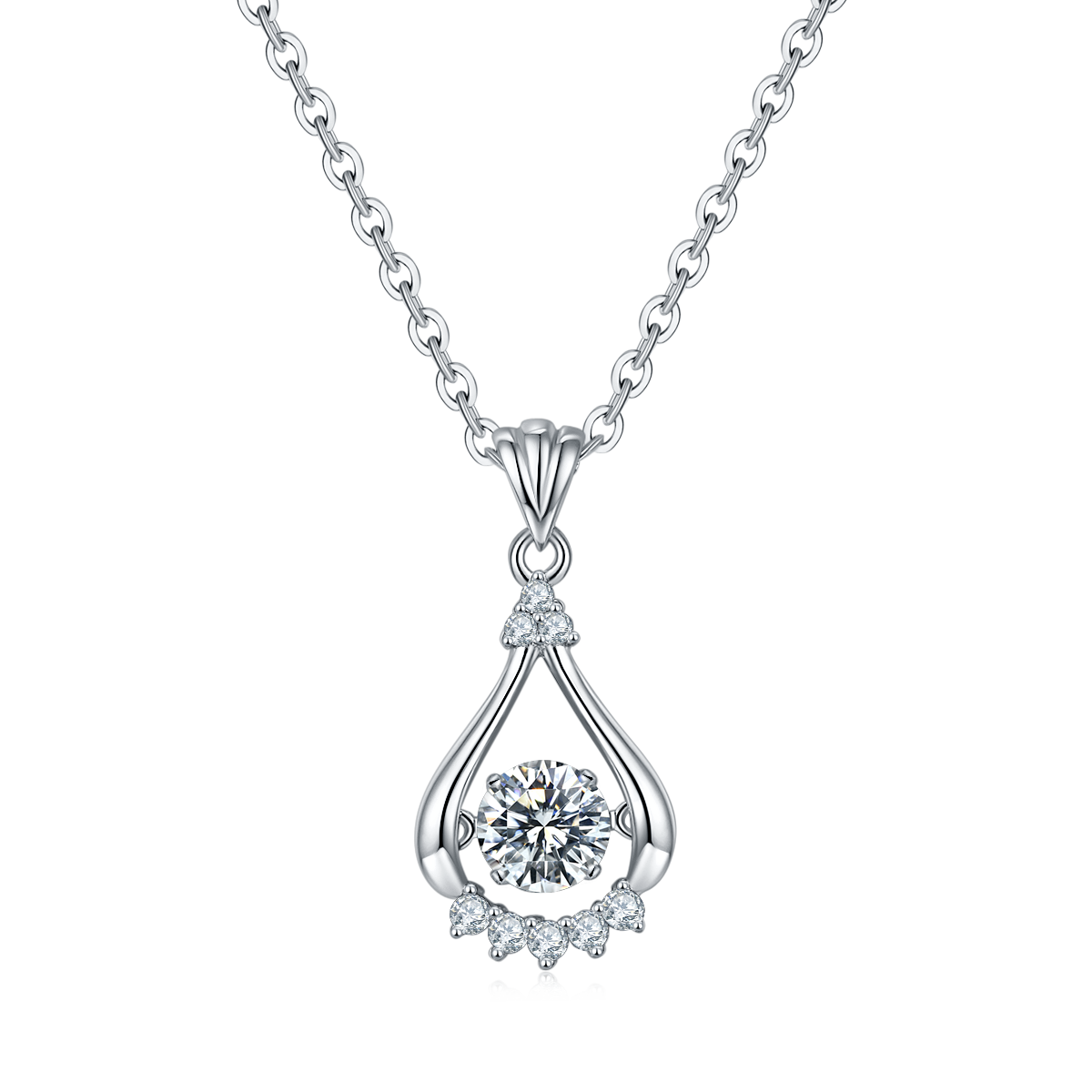 0.5 CT D Color Dancing Bright Eyes Moissanite Necklace in White Gold Plated Sterling Silver#0