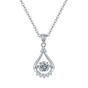 0.5 CT D Color Dancing Bright Eyes Moissanite Necklace in White Gold Plated Sterling Silver#0