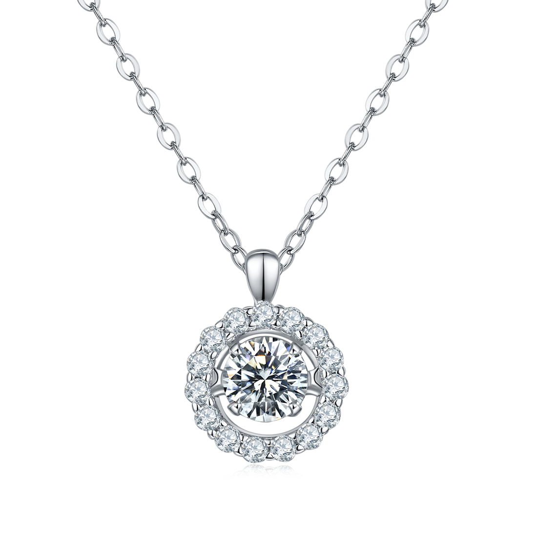0.5 CT D Color Dancing Diamond Dream Moissanite Necklace in White Gold Plated Sterling Silver#0