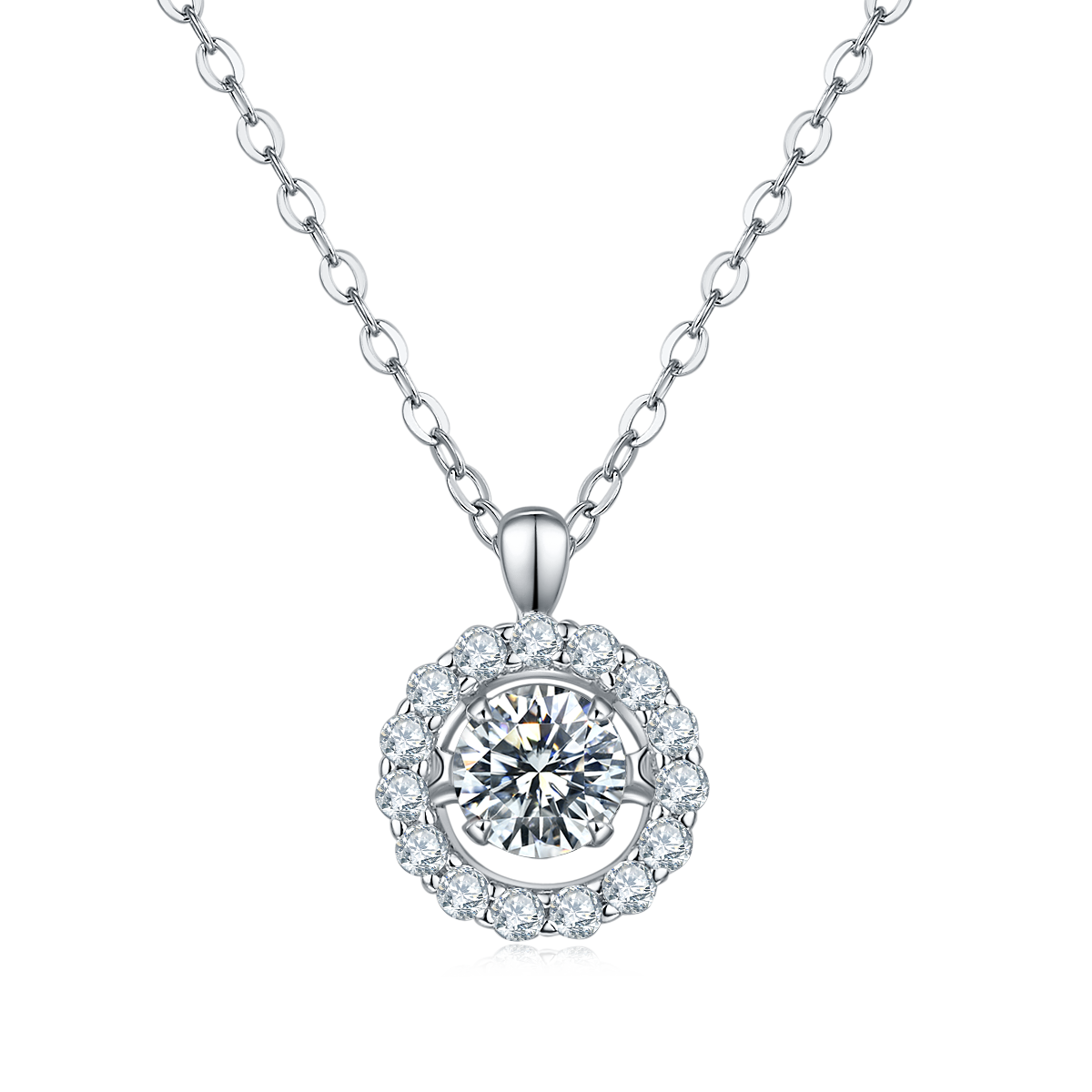 0.5 CT D Color Dancing Diamond Dream Moissanite Necklace in White Gold Plated Sterling Silver#0