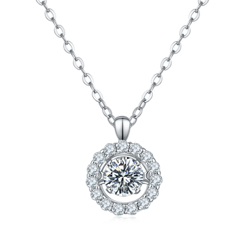 0.5 CT D Color Dancing Diamond Dream Moissanite Necklace in White Gold Plated Sterling Silver#0