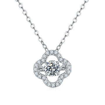 0.5 CT D Color Dancing Lucky Clover Moissanite Necklace in White Gold Plated Sterling Silver#0