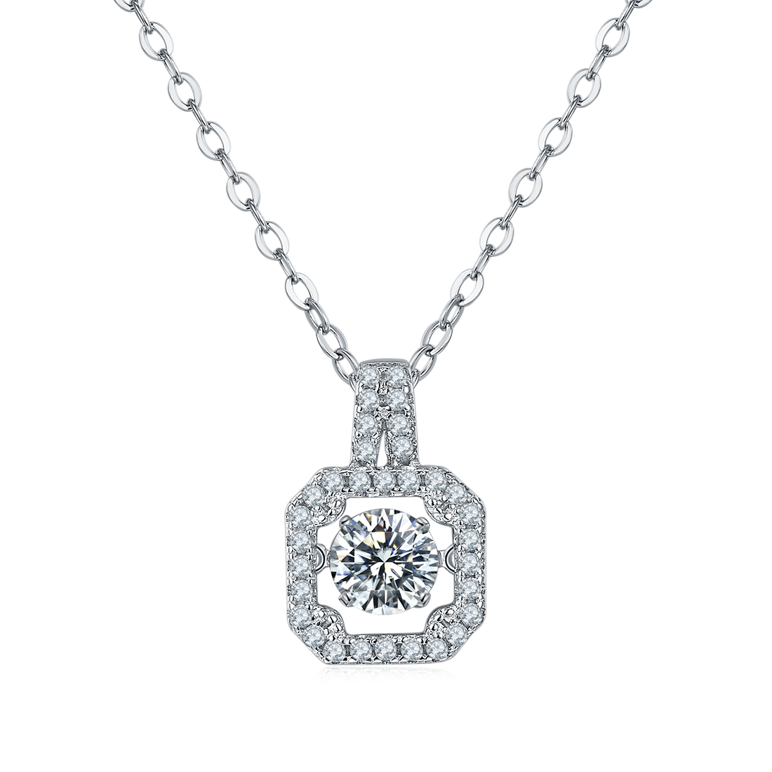 0.5 CT D Color Dancing Princess Cut Moissanite Necklace in White Gold Plated Sterling Silver#0