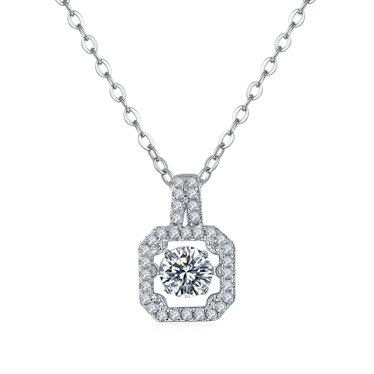 0.5 CT D Color Dancing Princess Cut Moissanite Necklace in White Gold Plated Sterling Silver#0