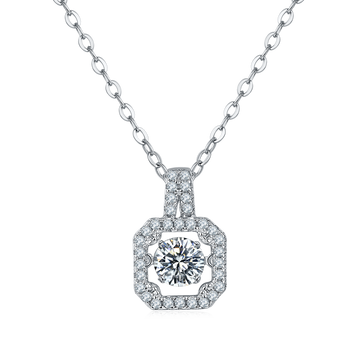 0.5 CT D Color Dancing Princess Cut Moissanite Necklace in White Gold Plated Sterling Silver#0