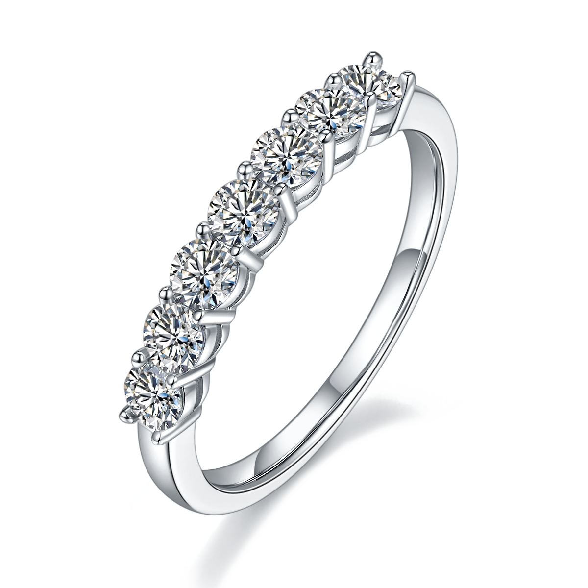 0.7 CT D Color Moissanite Melee Seven-Star Eternity Band in White Gold Plated Sterling Silver#0