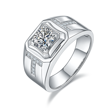 1.0 CT D Color Moissanite Bold Statement Men's Band in White Gold Plated Sterling Silver#0
