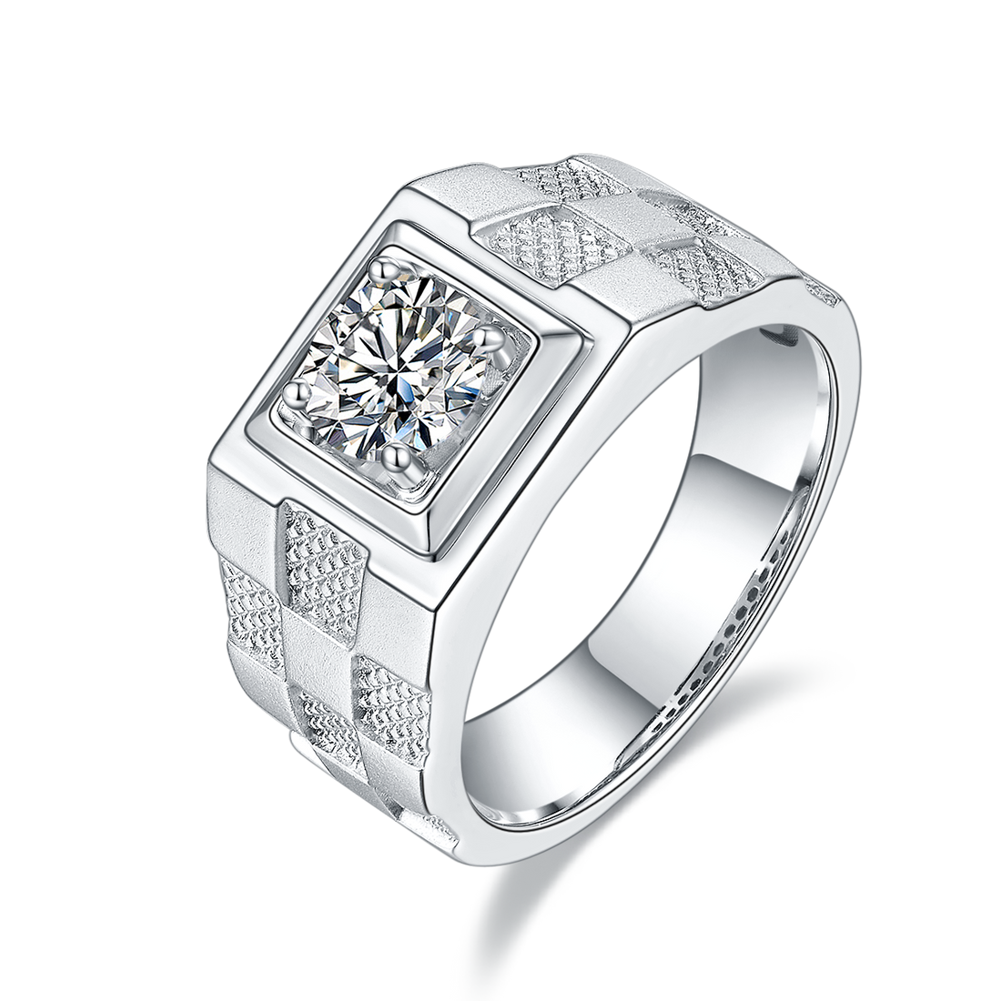 1.0 CT D Color Moissanite Wealth Prosperity Men's Band in White Gold Plated Sterling Silver#0
