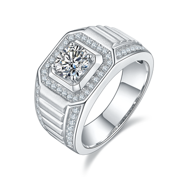 1.0 CT D Color Moissanite Classic Gentleman Men's Band in White Gold Plated Sterling Silver#0
