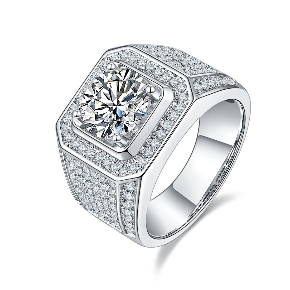 3.0 CT D Color Moissanite Rugged Men's Band in White Gold Plated Sterling Silver#0