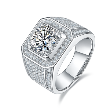 3.0 CT D Color Moissanite Rugged Men's Band in White Gold Plated Sterling Silver#0