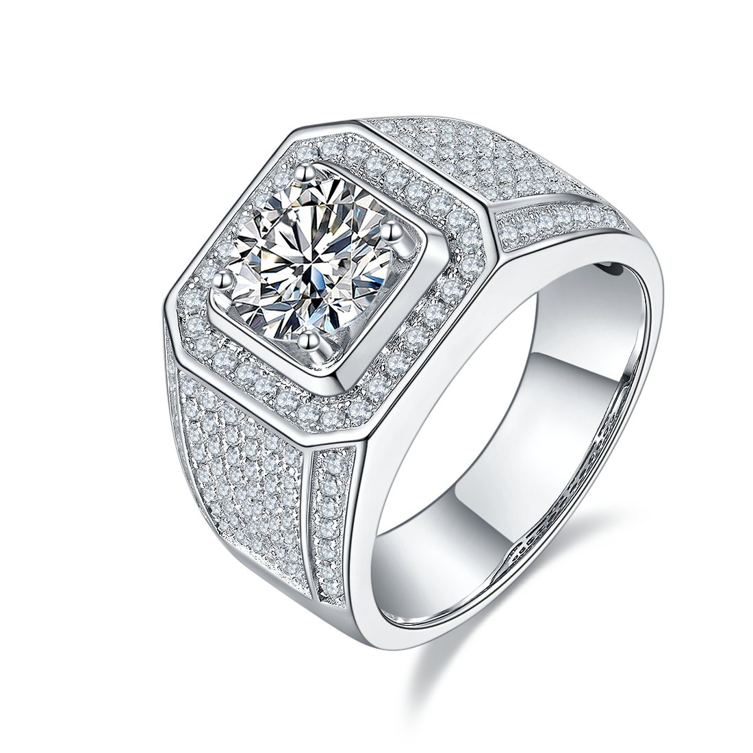 2.0 CT D Color Moissanite Elegant Men's Band in White Gold Plated Sterling Silver#0