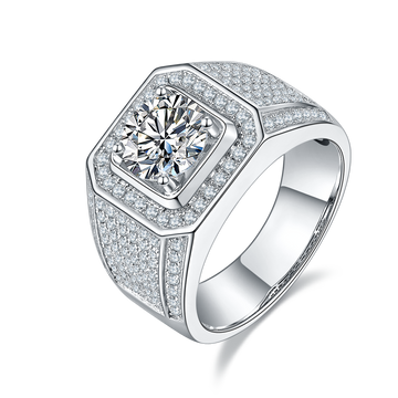 2.0 CT D Color Moissanite Elegant Men's Band in White Gold Plated Sterling Silver#0