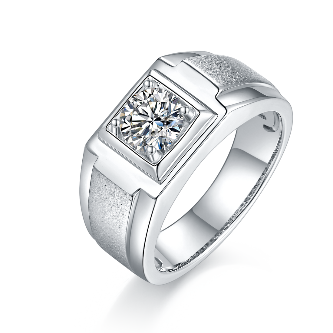 1.0 CT D Color Moissanite Streetwear Men's Band in White Gold Plated Sterling Silver#0
