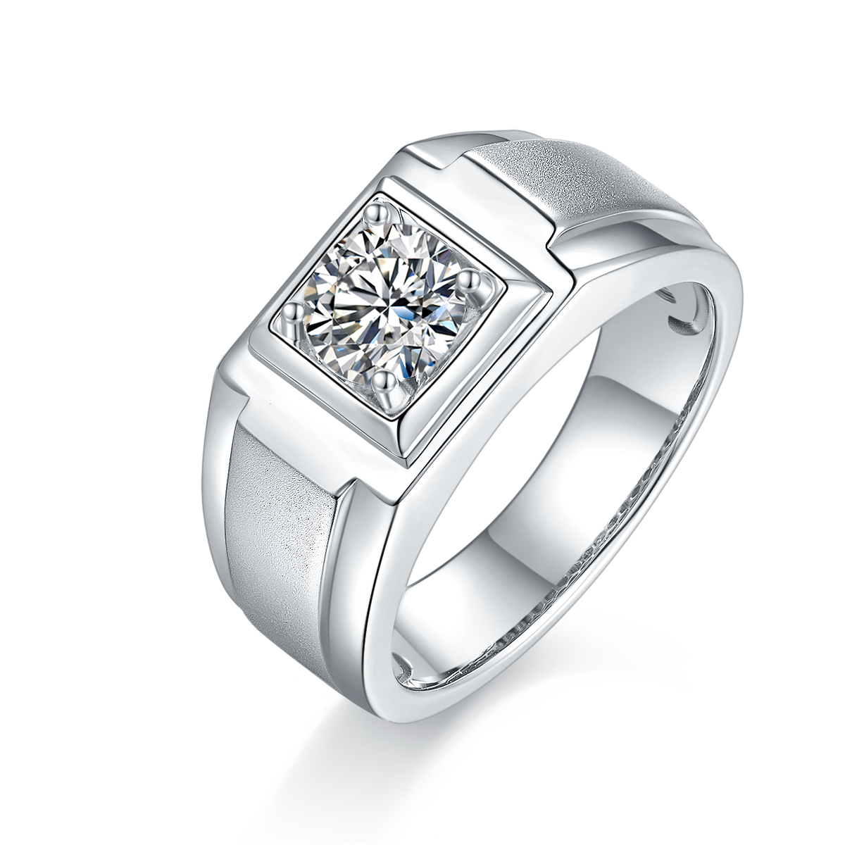 1.0 CT D Color Moissanite Streetwear Men's Band in White Gold Plated Sterling Silver#0