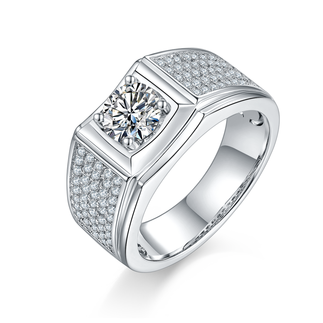 1.0 CT D Color Moissanite Rugged Men's Band in White Gold Plated Sterling Silver#0
