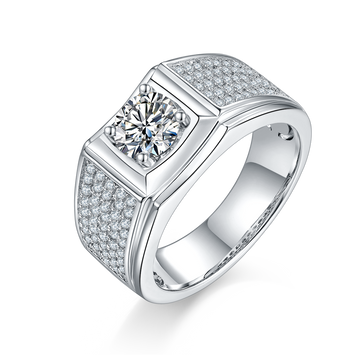 1.0 CT D Color Moissanite Rugged Men's Band in White Gold Plated Sterling Silver#0