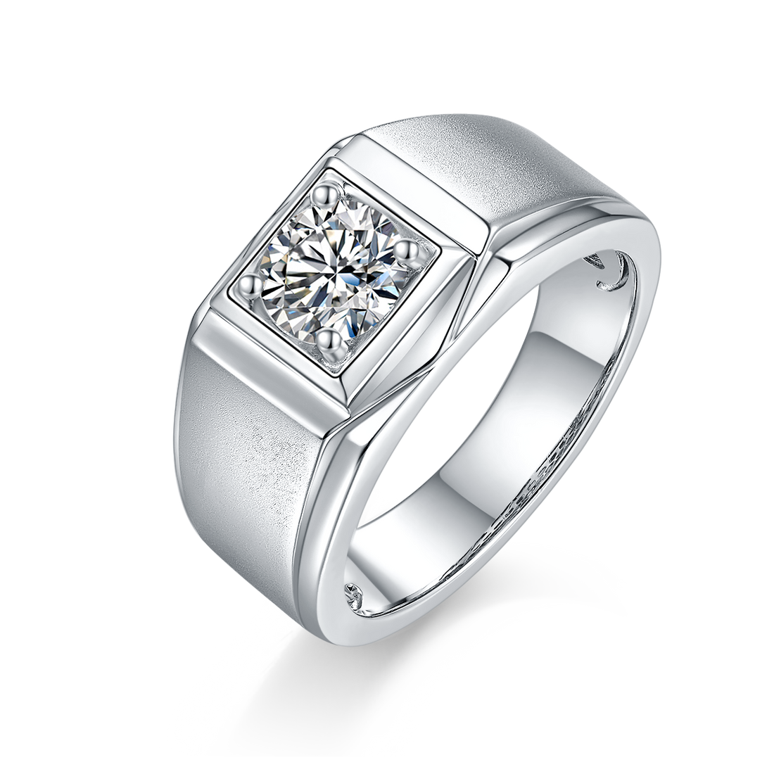 1.0 CT D Color Moissanite Trendsetter Men's Band in White Gold Plated Sterling Silver#0