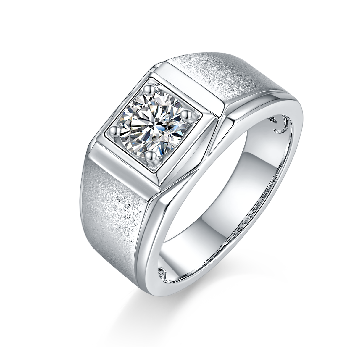 1.0 CT D Color Moissanite Trendsetter Men's Band in White Gold Plated Sterling Silver#0