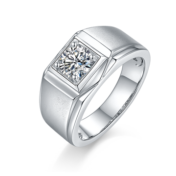 1.0 CT D Color Moissanite Trendsetter Men's Band in White Gold Plated Sterling Silver#0