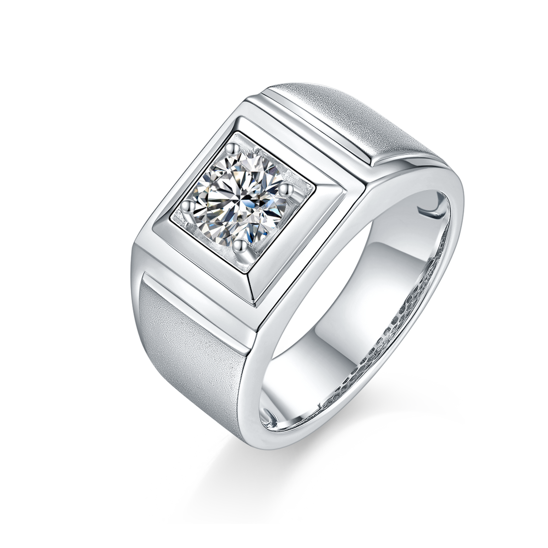 1.0 CT D Color Moissanite Charismatic Men's Band in White Gold Plated Sterling Silver#0