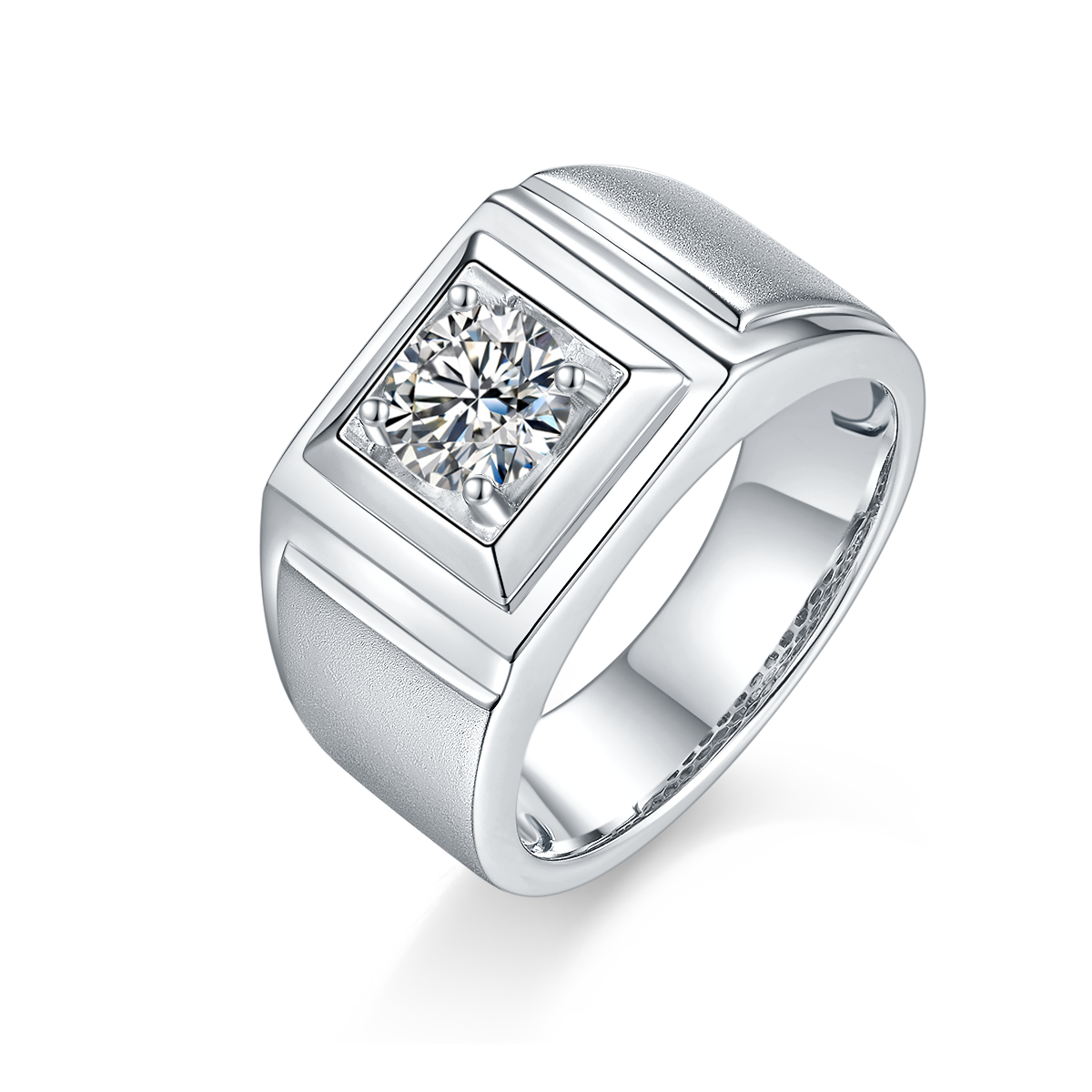 1.0 CT D Color Moissanite Charismatic Men's Band in White Gold Plated Sterling Silver#0